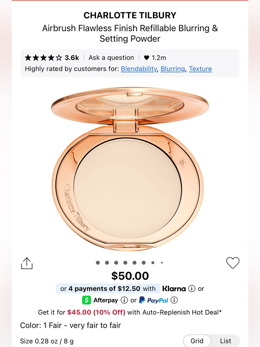 Charlotte Tilbury Airbrush Flawless Finish Setting Powder - Fair